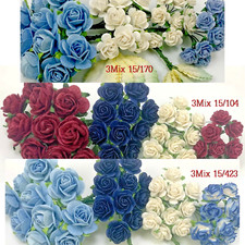 40 Mixed 3 Sizes 2 Leaf Paper Flower Scrapbook Wedding Cardmaking BlueSet3Mix 
