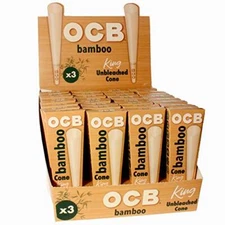 FULL DISPLAY OCB Bamboo Pre-Rolled Unbleached King Size Cones (96 Total Cones)