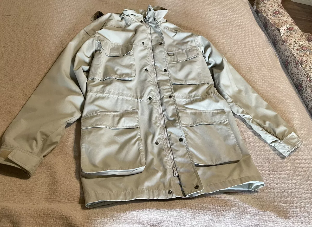 Vintage Eddie Bauer Mens Wool Lined Trench Coat With Hood SZ Large
