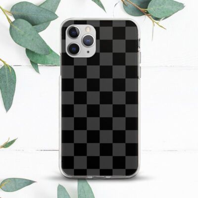 Black Grey Checkered Geometry Case For iPhone X SE 11 12 13 14 15 Pro  Max XR