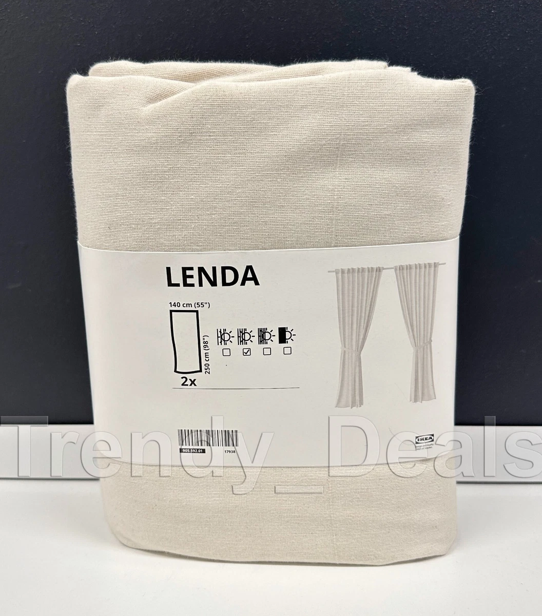 Ikea LENDA Curtains 2 Panels 1 pair 100 Cotton w Tie Back 55