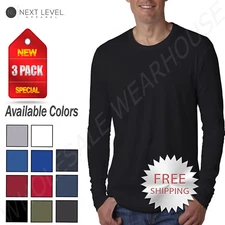 3 PACK Next Level Men's Premium Fitted Long Sleeve Crew Neck T-Shirt 3PK-N3601