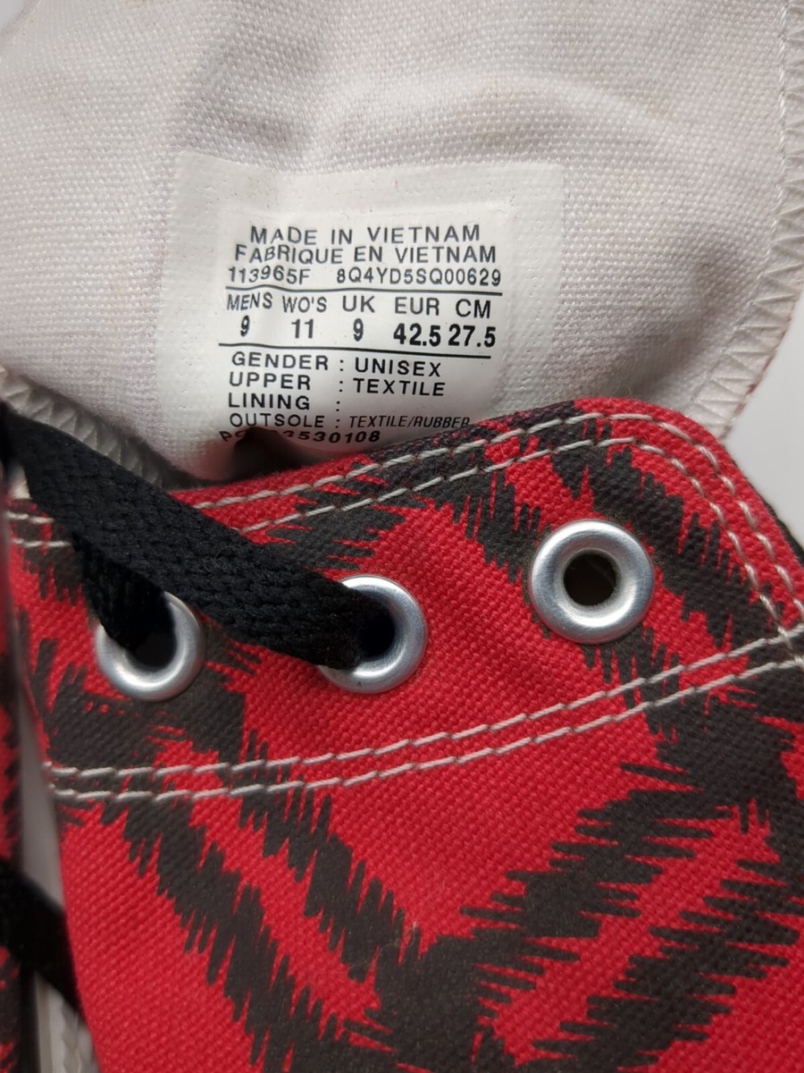 Converse All Star Hi Top Plaid Red Black Mens Size 9 Womens