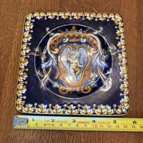 Gien France Renaissance Thibault 23 8 Square Plate Cobalt Cherub 5.5” Vintage - Picture 5 of 8