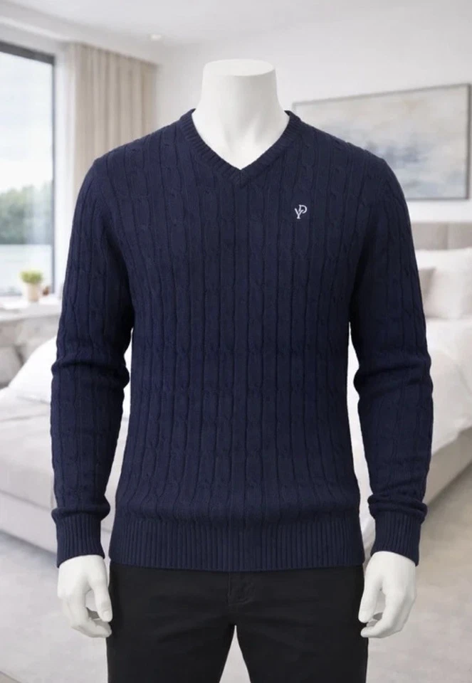 Pull Homme Yves Dorsey Bleu Marine Col V Maille Torsadée Taille XXL Neuf - Photo 1/1