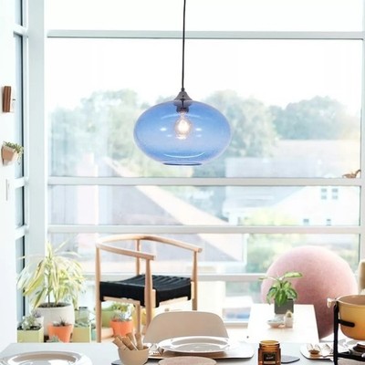 Blue Sphere Shape Glass Pendant Light, Kitchen Island Hanging Light