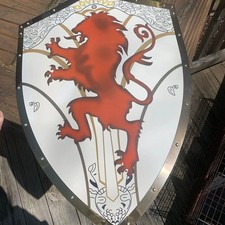 Crusader Knight Shield 30'' Etched Dragon Templar Armor, LARP Cosplay Costume