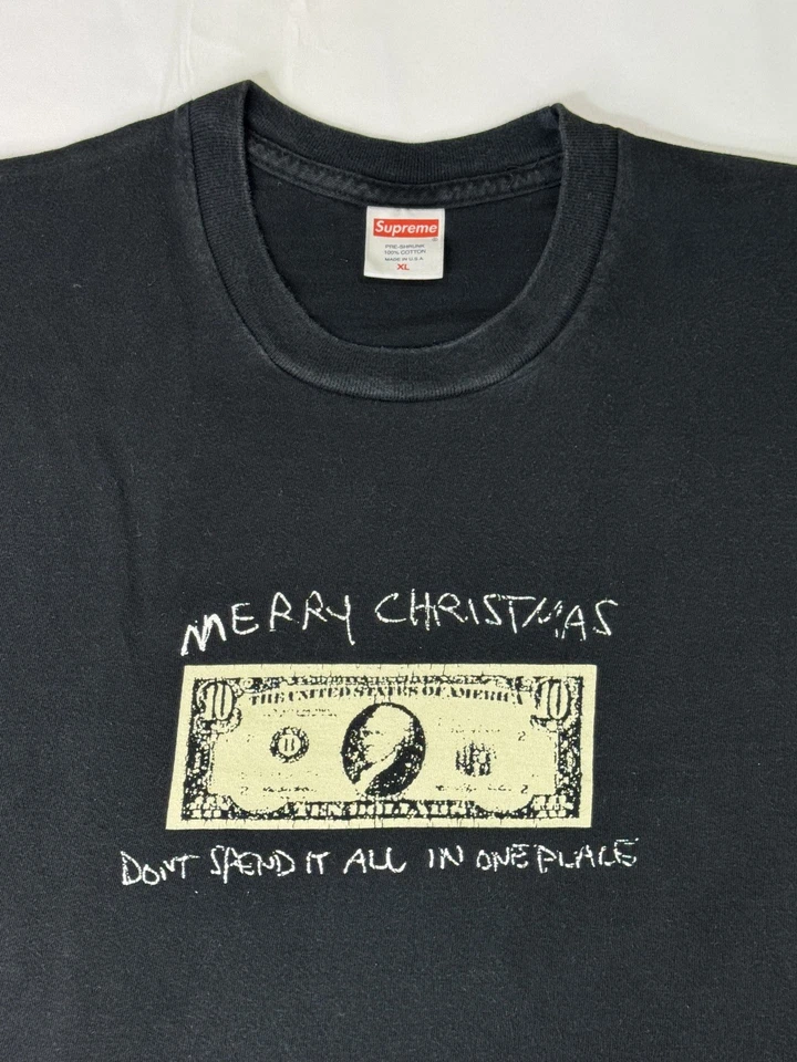 Supreme Spent It Tee Black FW21 Merry Christmas Size X-Large Cotton Made in USA - Image 3 of 4