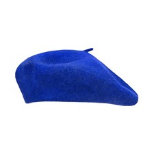 Women Wool Beret Hat French Style Solid Color Jewelry Blue