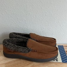 Dearfoams Mens Moccasin Slippers, Chestnut Sz Large 11/12