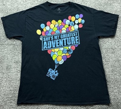 Disney Parks Shirt Mens Large Black UP Balloons She's Greatest Adventure Graphic