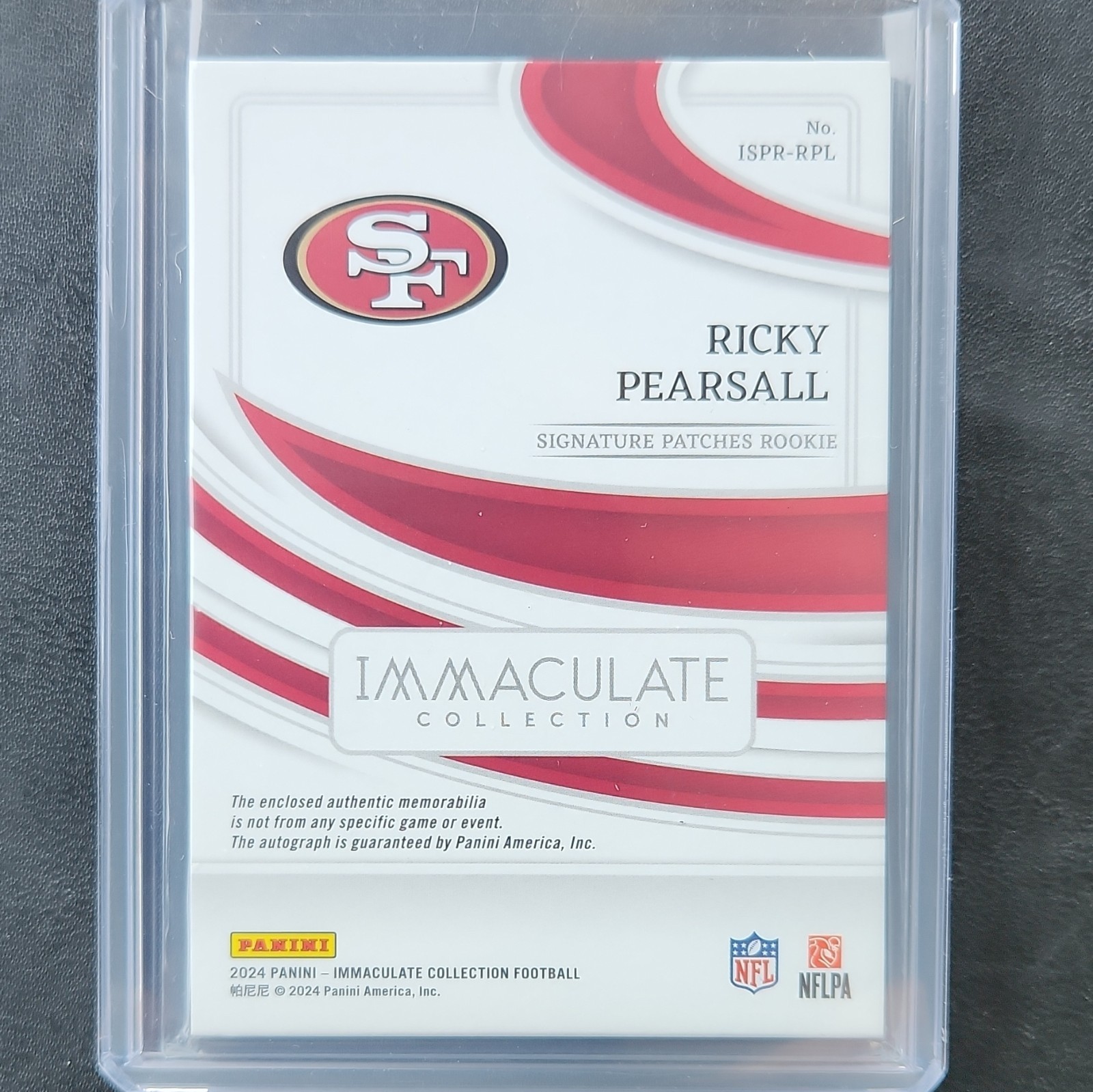 Panini 2024 Immaculate Ricky Pearsall 49ers RC Auto Patch 90 /99 ISPR-RPL view 6