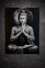 Tableau méditation noir et blanc décoration murale zen 30x40 cm déco en toile
