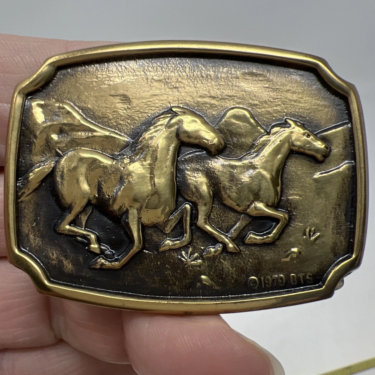 Solid Brass‎ BTS Leather Belt Horse Brown Made In USA 44\