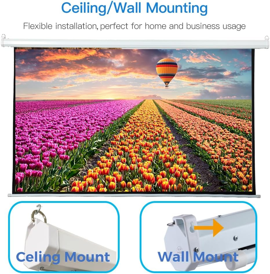 100 Inch Motorized Projector Screen - 16:9 HD Electric Movie Screen with Remote