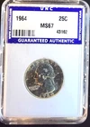1964 Washington Quarter Unccoins.com Gua Authentic 90% Silver Bullion Coin TONED