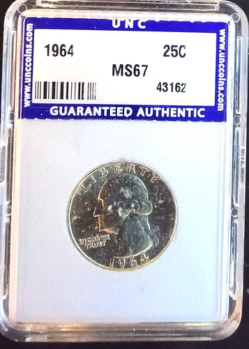 1964 Washington Quarter Unccoins.com Gua Authentic 90% Silver Bullion Coin TONED