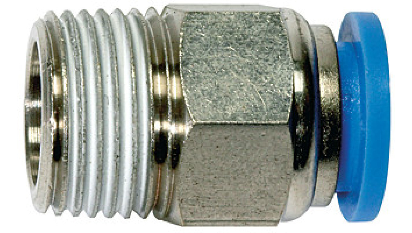 Straight nickel-plated brass plug connector for hose 12, R1/4z conical ex /T2UK