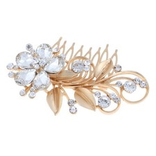 Matte Gold Tone Metal Hair Comb With Clear Rhinestone HA24502-GCL