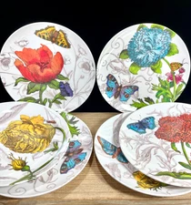 Set 6 Pier 1 One Imports Butterfly Floral Botanical Melamine 8.5” Salad Plates