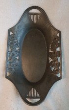 Vintage Pewter Dish Bowl Art Nouveau Style Reticulated Floral 27x15.5x3cm Patina