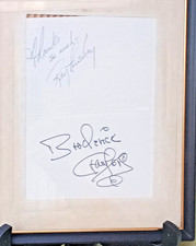 Autographs Ray Frushay and Broderick Crawford on Back of Card Framed