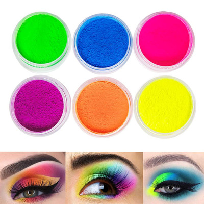 Neon Pigment UV Reactive Loose Powder   6 Bright Colors for Eyes & Body, Blackli