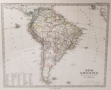 1876 South America Map Stulpnagel Justus Perthes Original Hand Colored Matted