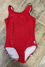 K-Bee Red Plaid Gymnastics Leotard Leo Girls Size 9/10 Flip For Me