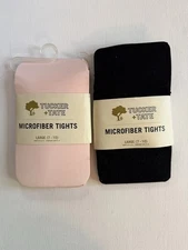 Nordstrom Tucker + Tate Microfiber Tights 2PC Set Girls LARGE 7-10 Black & Pink
