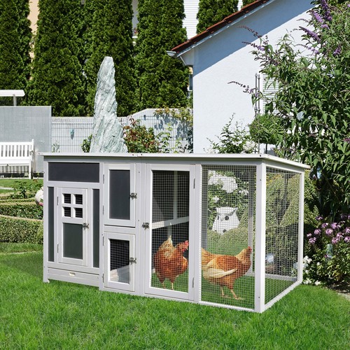 PawHut Pollaio per Galline Tetto Impermeabile Corsa da Esterno Legno - Foto 3 di 10