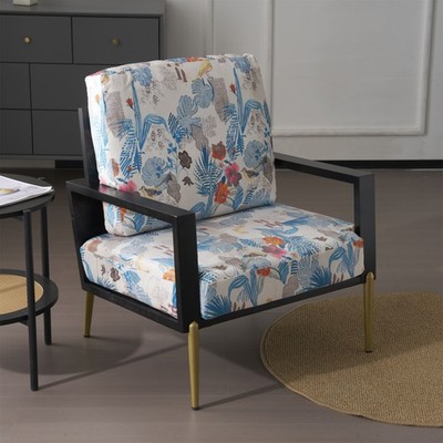 Upholstered Accent Leisure Chair Velvet Lounge Arm Chair Wood Frame Metal Legs