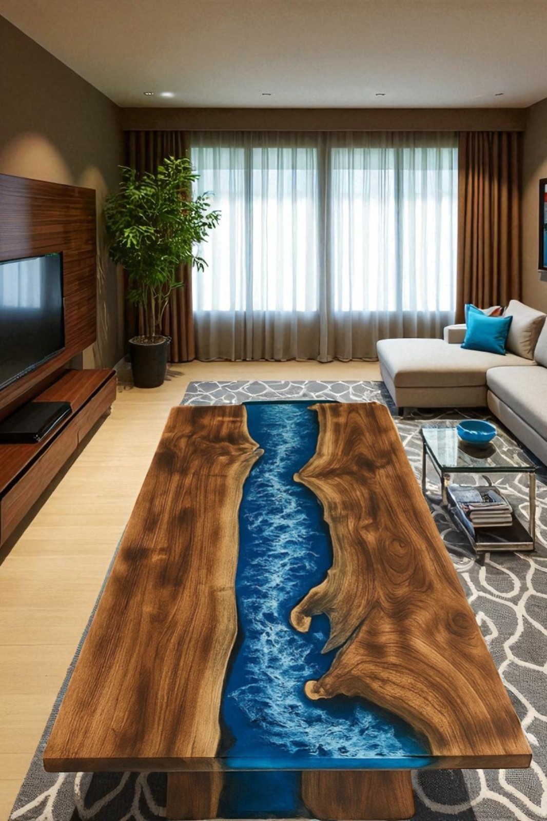 48-Inch Custom Ocean Wave Resin Dining Table Coastal Beach Decor Hallway Furniture