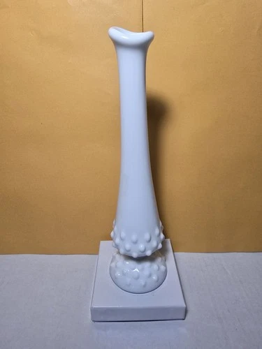 Vintage Fenton Hobnail Milk Glass Footed Swung Bud Vase