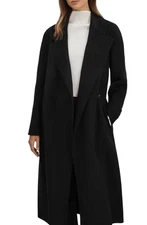 $685 - REISS Emilie Belted Wool Blend Coat in Black Size 14
