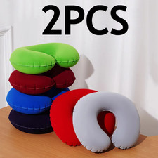 2pcs Inflatable U-Shaped Travel Neck Pillows Portable Folding Design - NEW