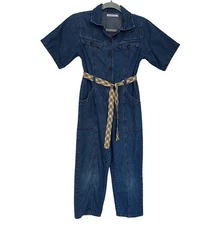 les essentiels De Monoprix Girls Blue Jumpsuit Denim Size 10 Belt Cotton Pockets