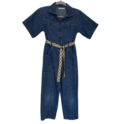les essentiels De Monoprix Girls Jumpsuit Size 10 Belt Cotton Pockets Blue Cute