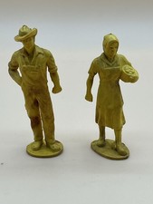 Auburn Figurine Set Yellow Rubber Farmer and Wife 3 in Vintage Made in USA Auburn Figurine Set Yellow Rubber Farmer and Wife 3 in Vintage Made in USA