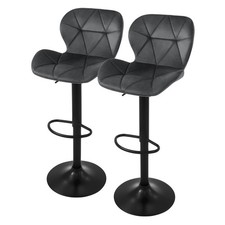 Lot 2 tabouret de bar rembourrées velours chaise gris hauteur réglable 59-79cm