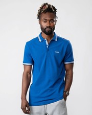 Image of BOSS Green Paddy Mens Cotton-Piqué Polo Shirt with Contrast Logo - Medium Blue