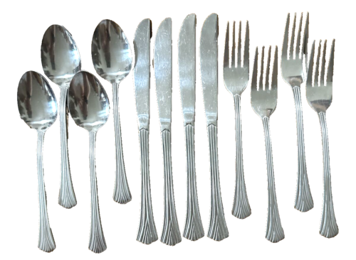 Washington Forge WAF16 Stainless Spoons Knives Forks Flare Tip Lot of 12
