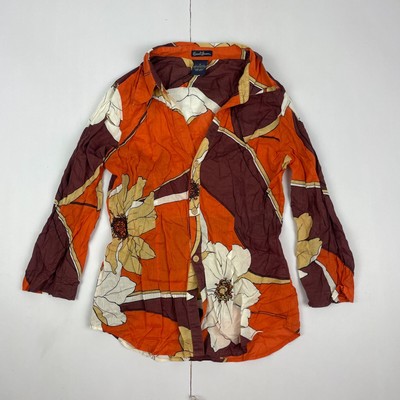 Earl Jeans Shirt klein orange Damen mit geknöpftem Kragen gemustert
