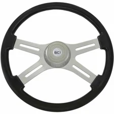 18 Inch 4 Spoke Black Painted Wood Classic Steering Wheel W/ Chrome Bezel & Horn