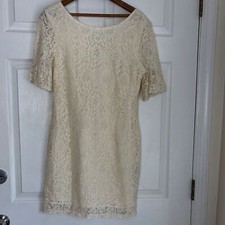 TULLE Elegant Cream Lace Dress Bell Sleeve size Medium Wedding Summer Resort