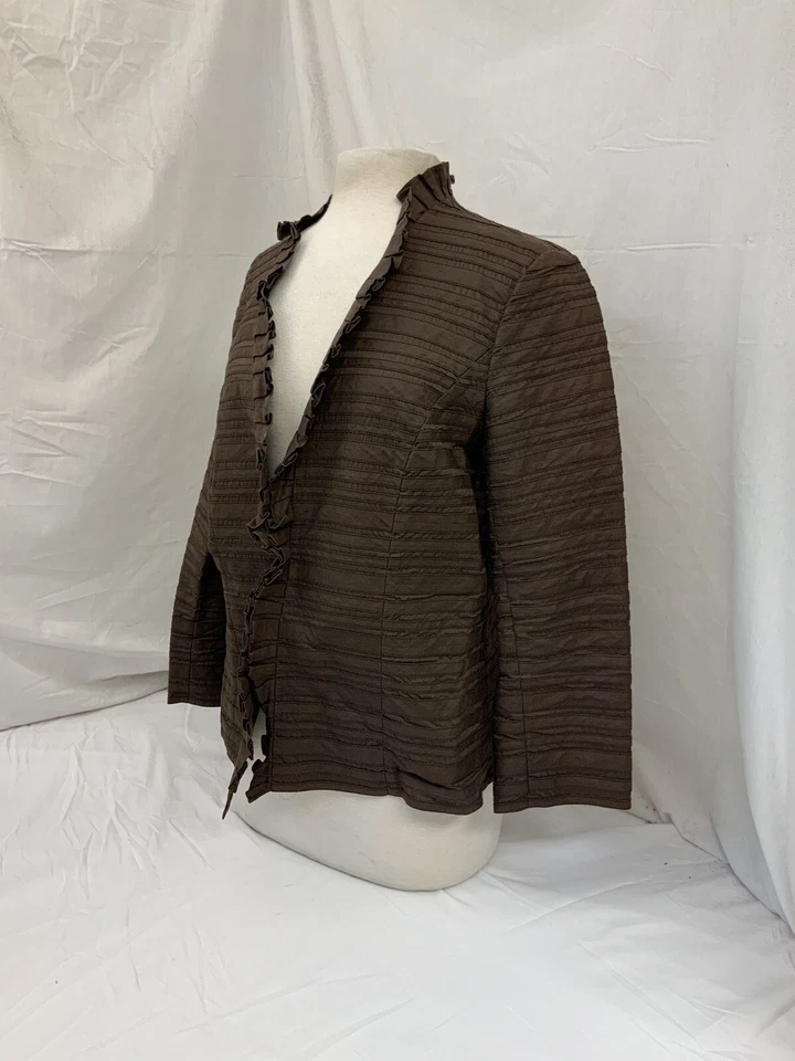 Chaqueta Blazer Lafayette 148 Talla 12 Marrón Volantes 100% Algodón Usada Una Vez YGI P1-876 Foto 4 de 4