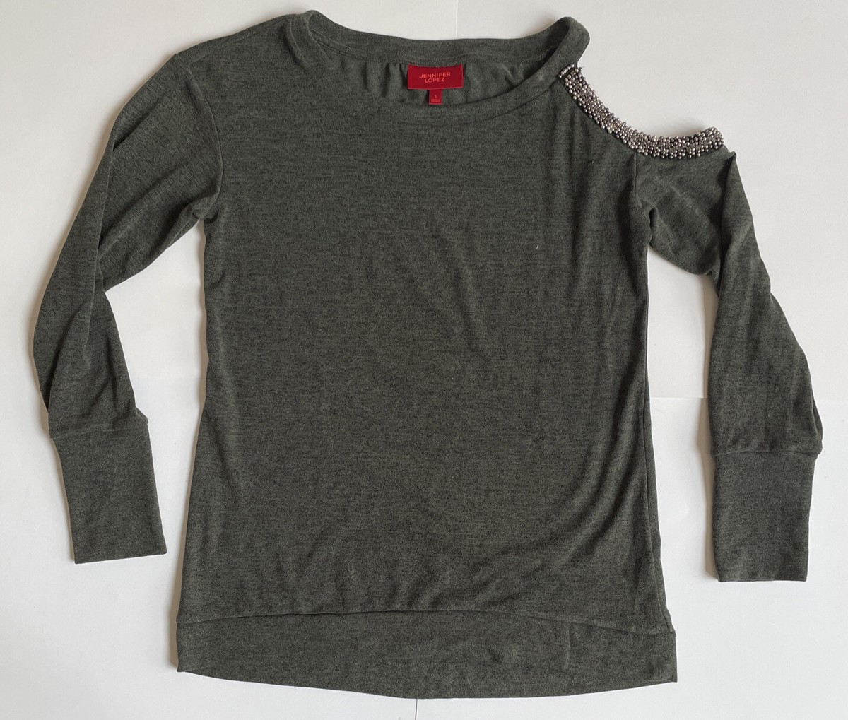 Jennifer Lopez JLO Cold Shoulder Long Sleeve Knit Shirt Size S Olive Green  | eBay
