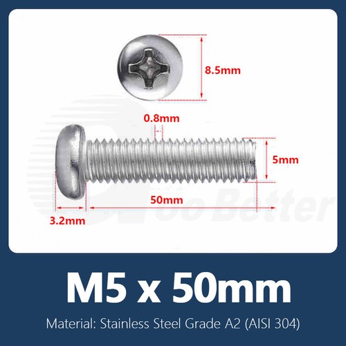 M5 Phillips Pan Head Machine Screw Bolt DIN 7985 A2 Stainless Steel 6mm - 200mm - Picture 29 of 47