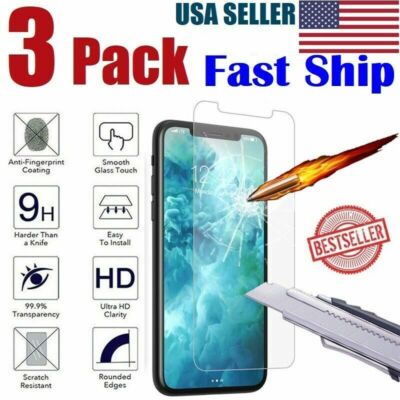 3xFor iPhone 16 15 14 13 12 11 Pro XS XR 8 Plus Tempered Glass Screen Protector