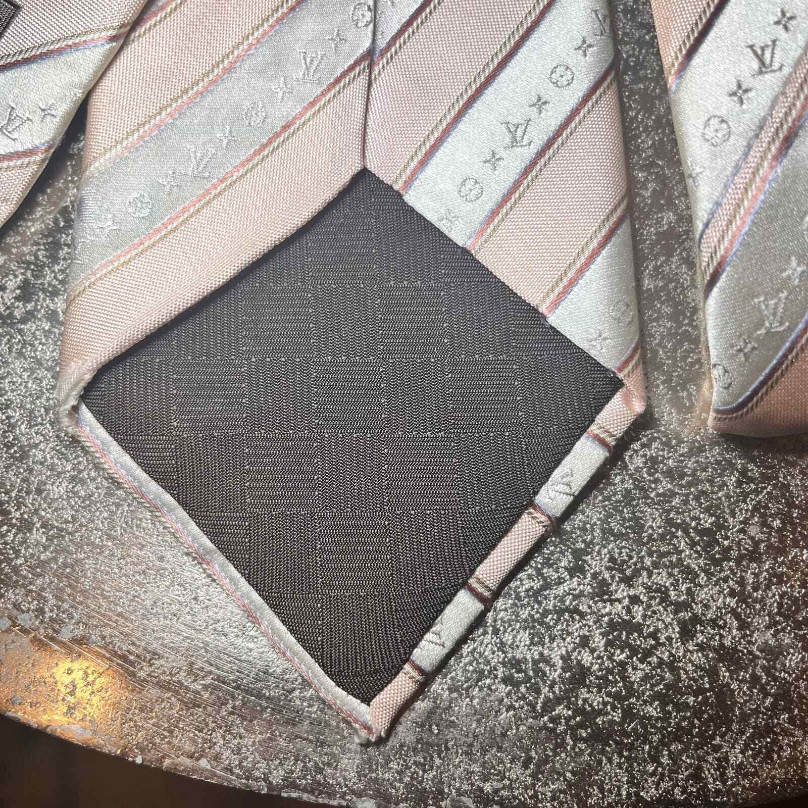 Louis Vuitton Pink Striped Monogram 100% Silk Tie - image 3